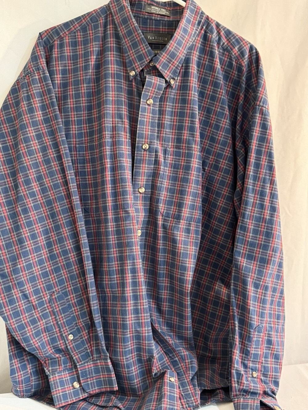 Van Heusen Wrinkle Free Plaid Button Down Shirt XXL 18-18 1/2 Blue And Red 0018